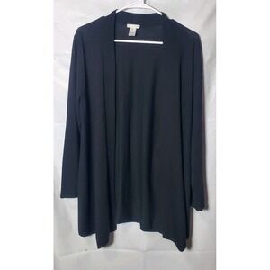 J. Jill Cardigan Sweater Sz M Black Open Front Wool Blend Lightweight Minimalist